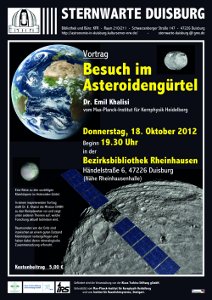 Vortragsplakat Sternwarte Duisburg Dawn-Mission
                   Asteroiden